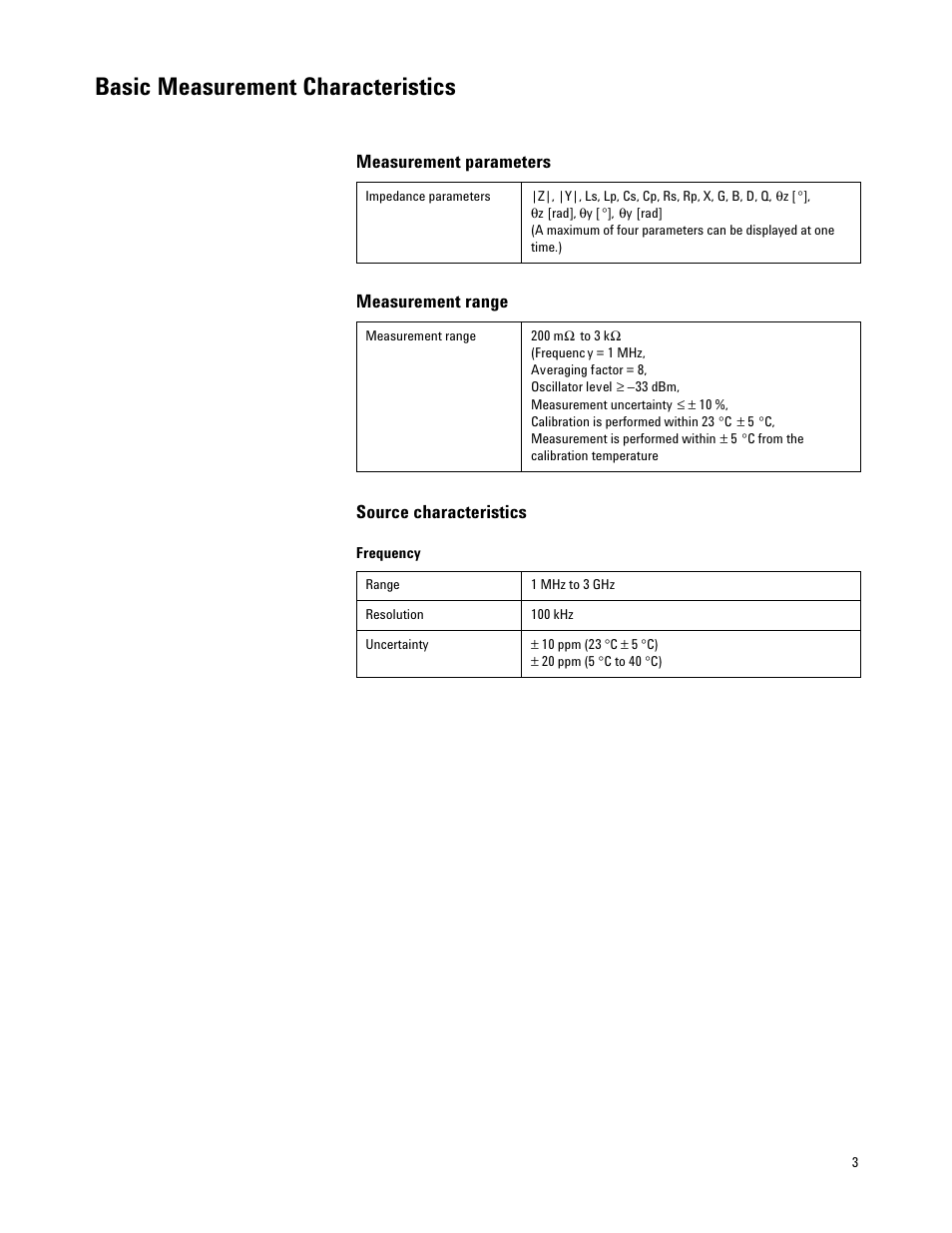 Basic measurement characteristics | Atec Agilent-4287A User Manual | Page 3 / 24