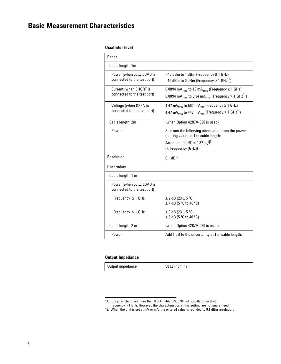 Basic measurement characteristics | Atec Agilent-4287A User Manual | Page 4 / 24