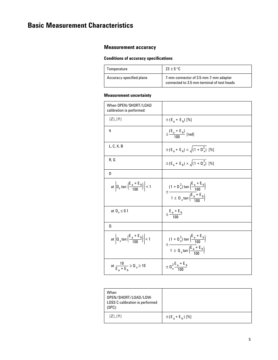 Basic measurement characteristics, Measurement accuracy | Atec Agilent-4287A User Manual | Page 5 / 24