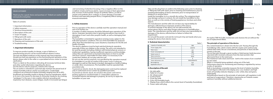 English | TIMBERK TAW H2 D User Manual | Page 2 / 8
