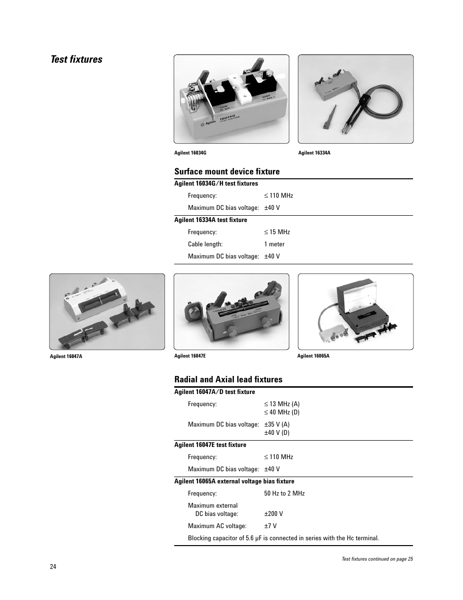 Test fixtures, Surface mount device fixture, Radial and axial lead fixtures | Atec Agilent-4284A_4285A User Manual | Page 24 / 28