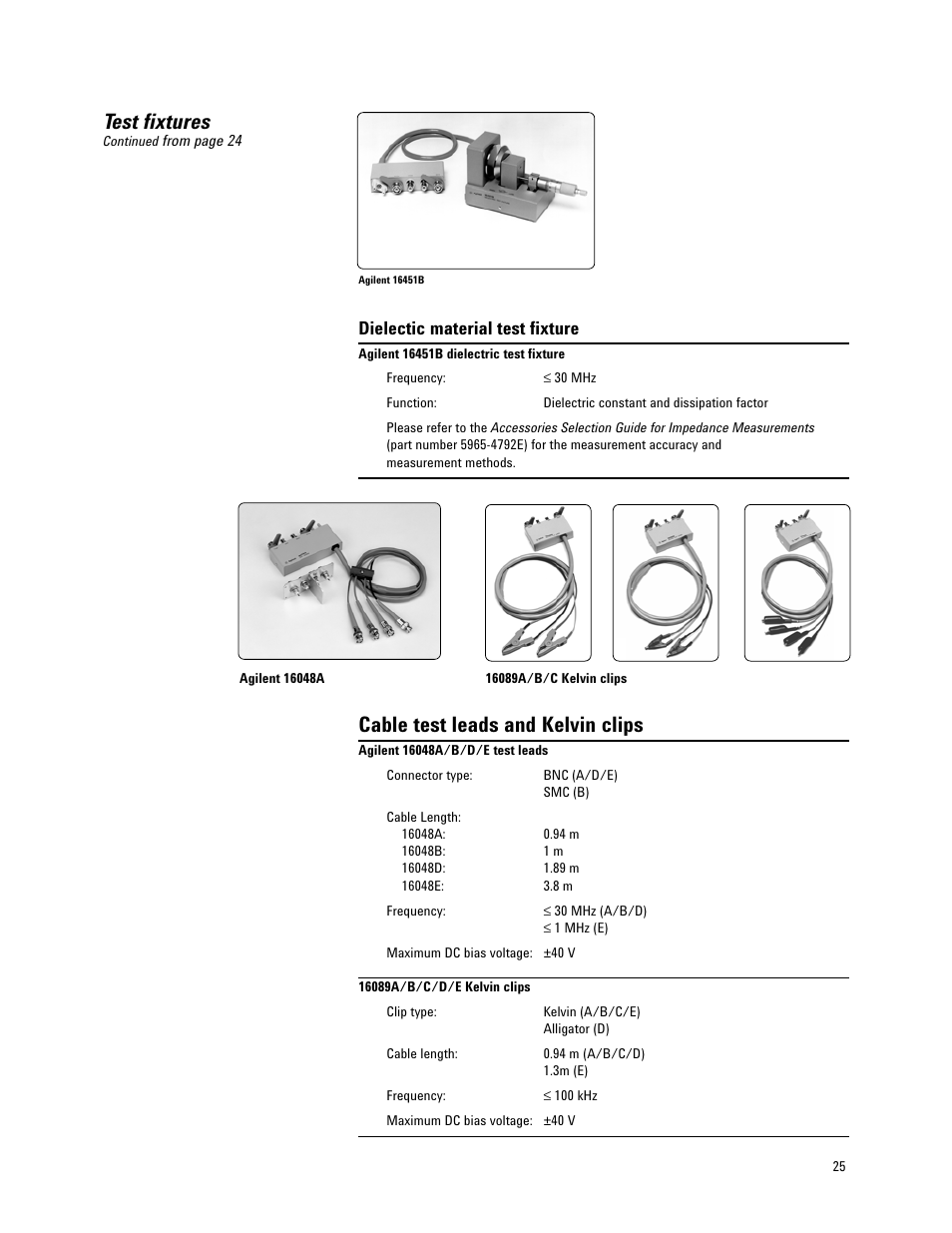 Cable test leads and kelvin clips, Test fixtures, Dielectic material test fixture | Atec Agilent-4284A_4285A User Manual | Page 25 / 28