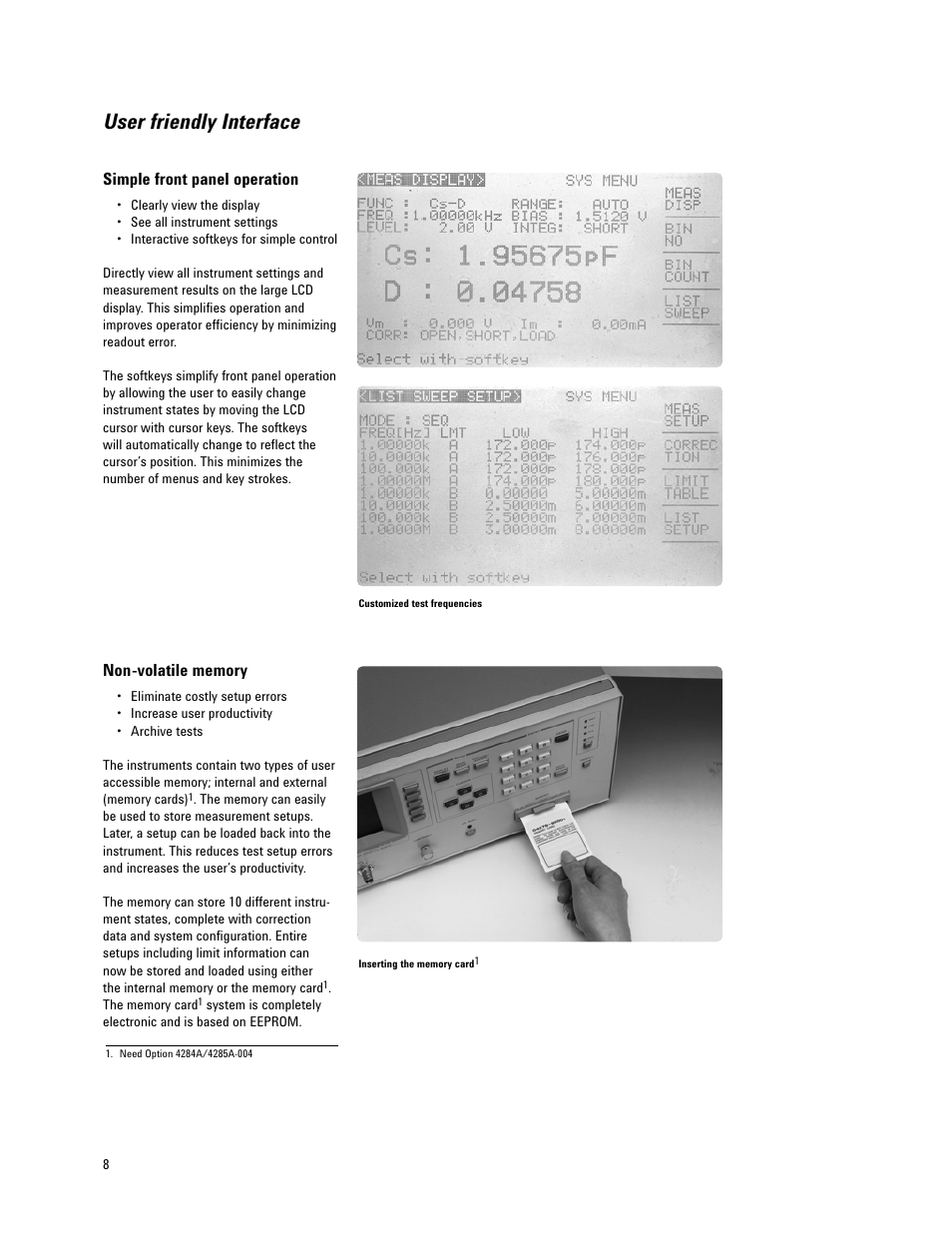 User friendly interface, Simple front panel operation | Atec Agilent-4284A_4285A User Manual | Page 8 / 28