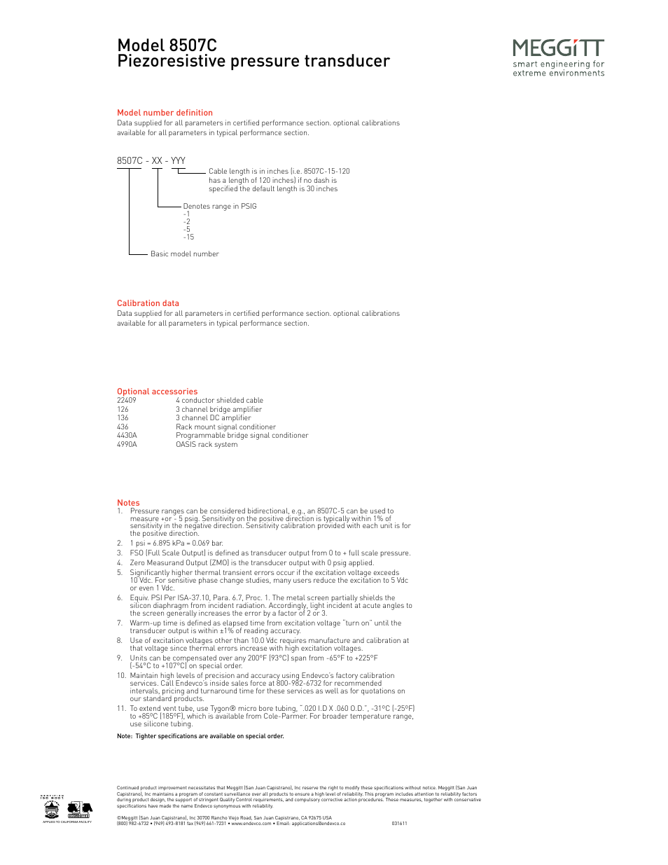 Model 8507c piezoresistive pressure transducer, 8507c - xx - yyy | Atec Endevco-8507C Series User Manual | Page 3 / 3