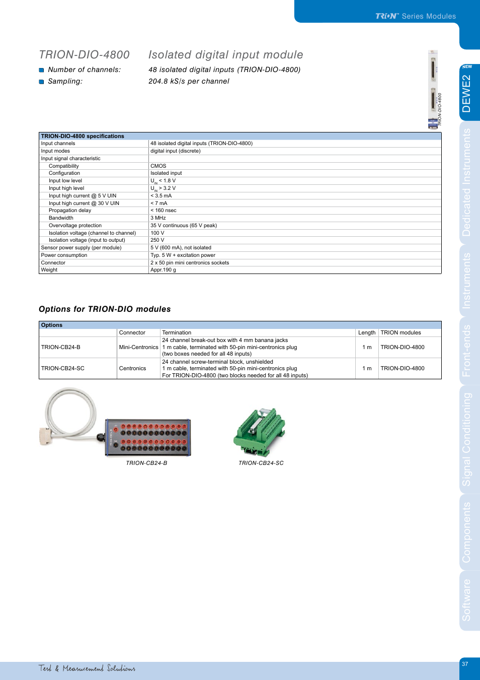 Isolated digital input module, Trion-dio-4800, Options for trion-dio modules | Atec Dewetron-DEWE2_DatatsheetЙ User Manual | Page 37 / 40