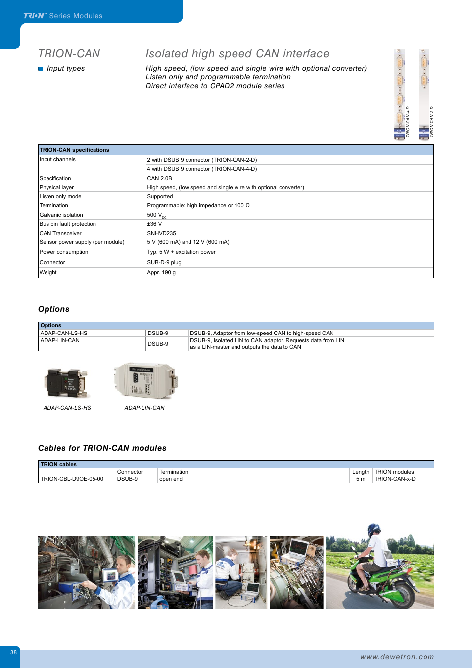 Isolated high speed can interface, Trion-can, Cables for trion-can modules | Options | Atec Dewetron-DEWE2_DatatsheetЙ User Manual | Page 38 / 40