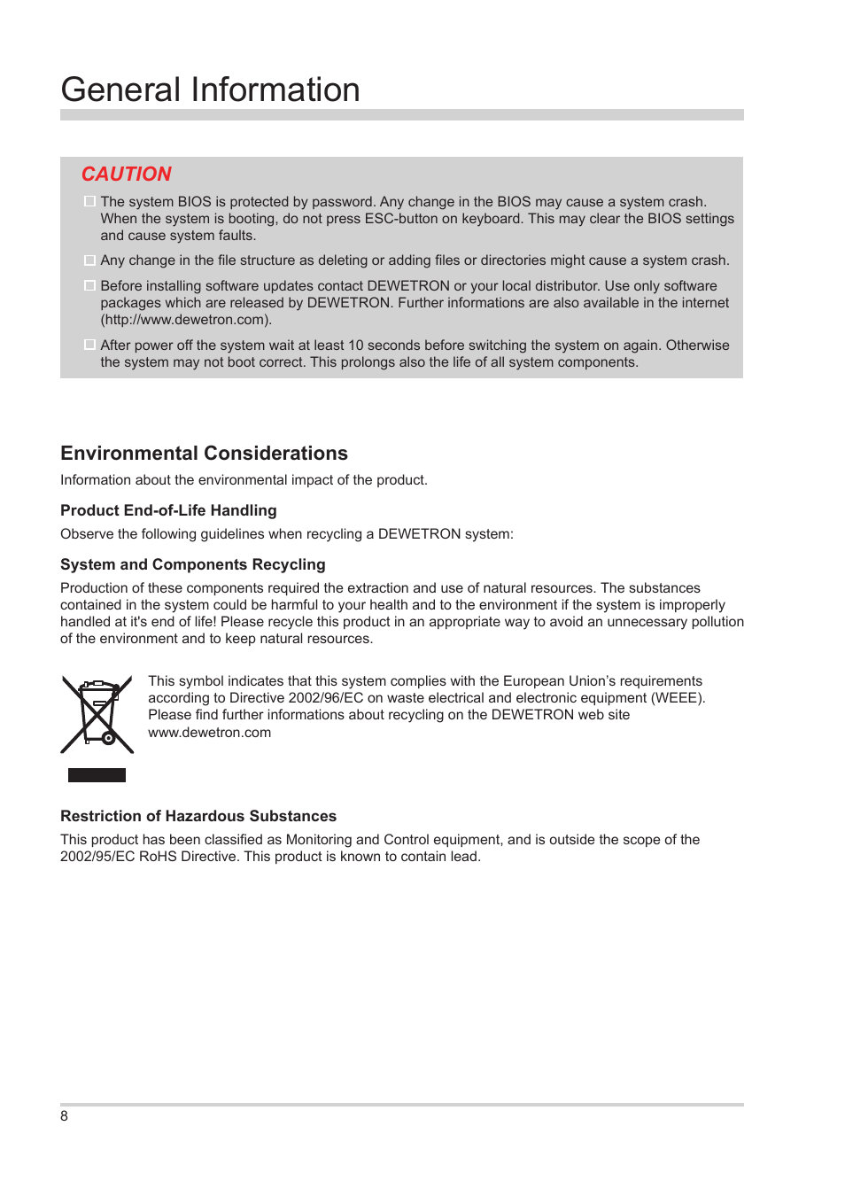 General information, Caution, Environmental considerations | Atec Dewetron-3010 User Manual | Page 6 / 18