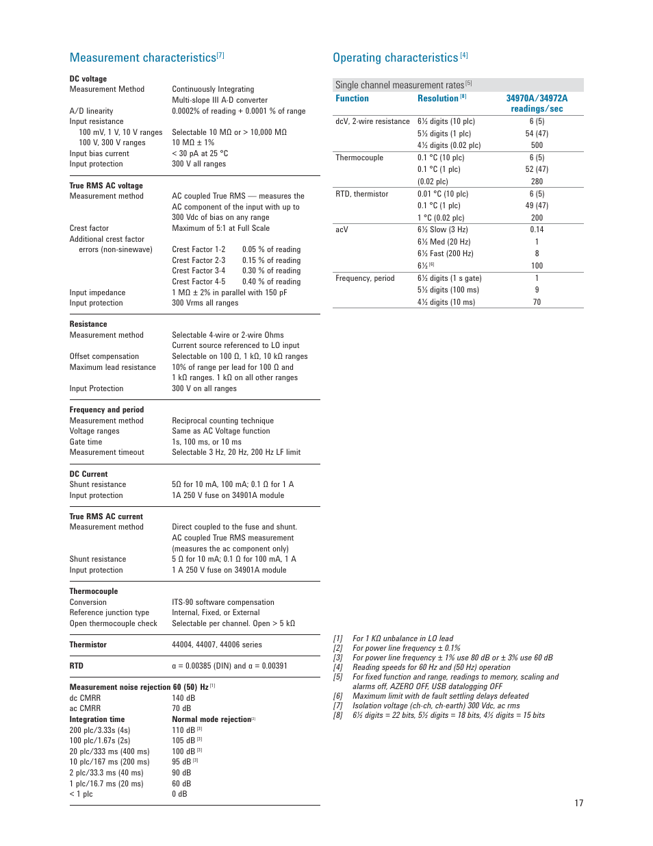 Measurement characteristics, Operating characteristics | Atec Agilent-34972A User Manual | Page 17 / 28