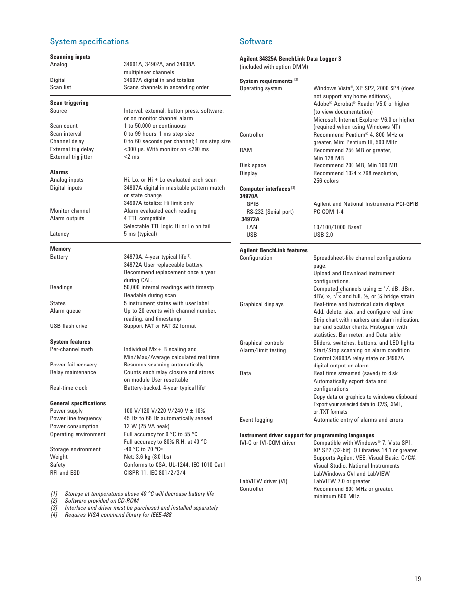 System speciﬁ cations, Software | Atec Agilent-34972A User Manual | Page 19 / 28