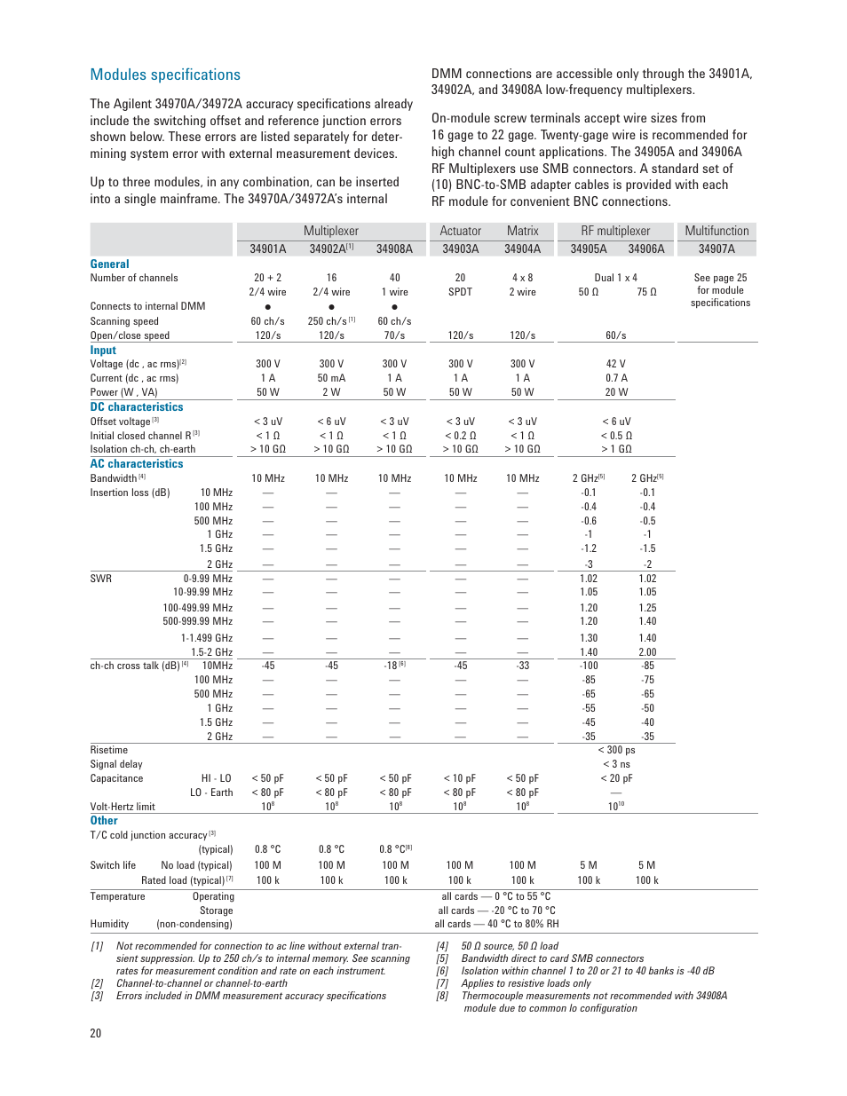 Modules speciﬁ cations | Atec Agilent-34972A User Manual | Page 20 / 28