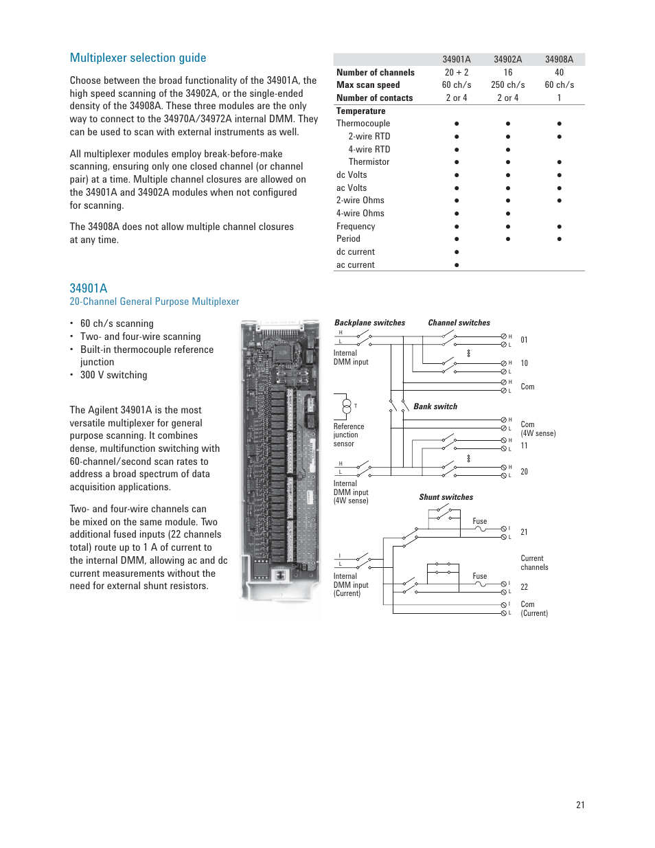 Multiplexer selection guide | Atec Agilent-34972A User Manual | Page 21 / 28