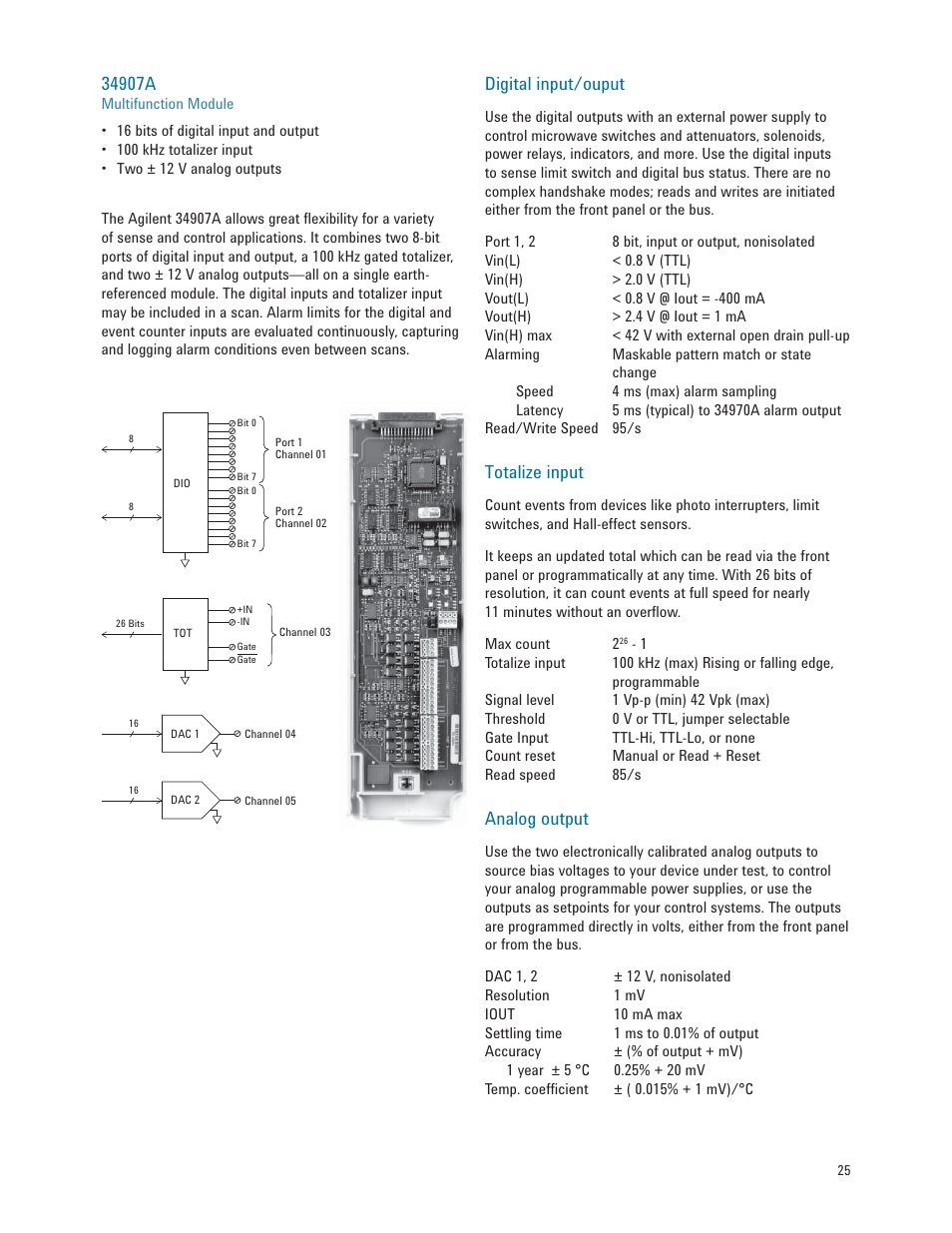 Digital input/ouput, Totalize input, Analog output | Atec Agilent-34972A User Manual | Page 25 / 28