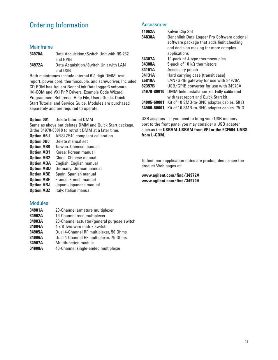 Ordering information | Atec Agilent-34972A User Manual | Page 27 / 28