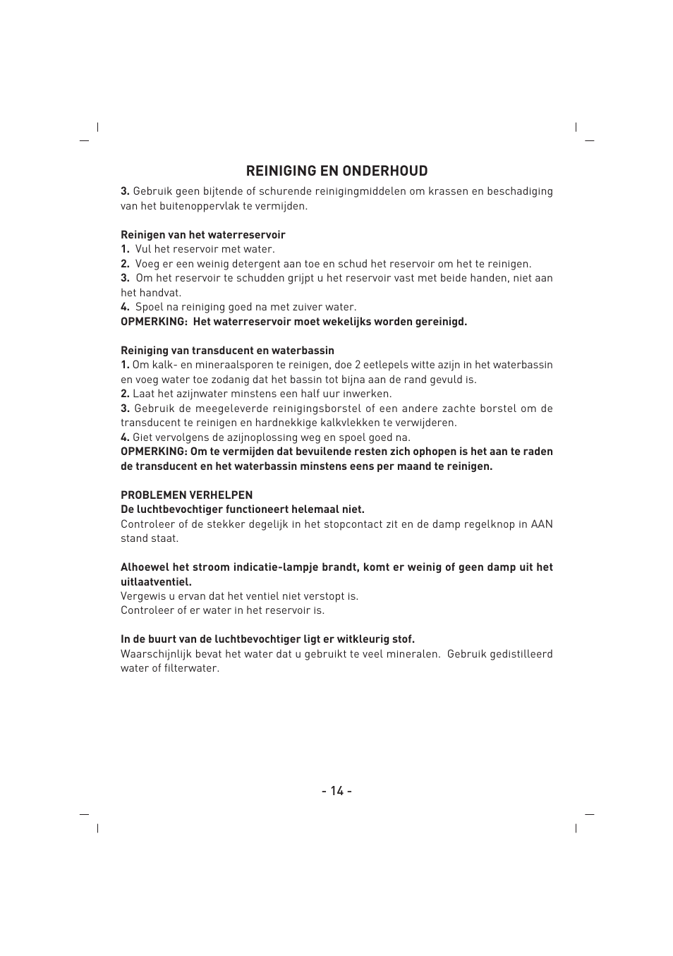 Reiniging en onderhoud | SINBO SAH 6107 User Manual | Page 15 / 35