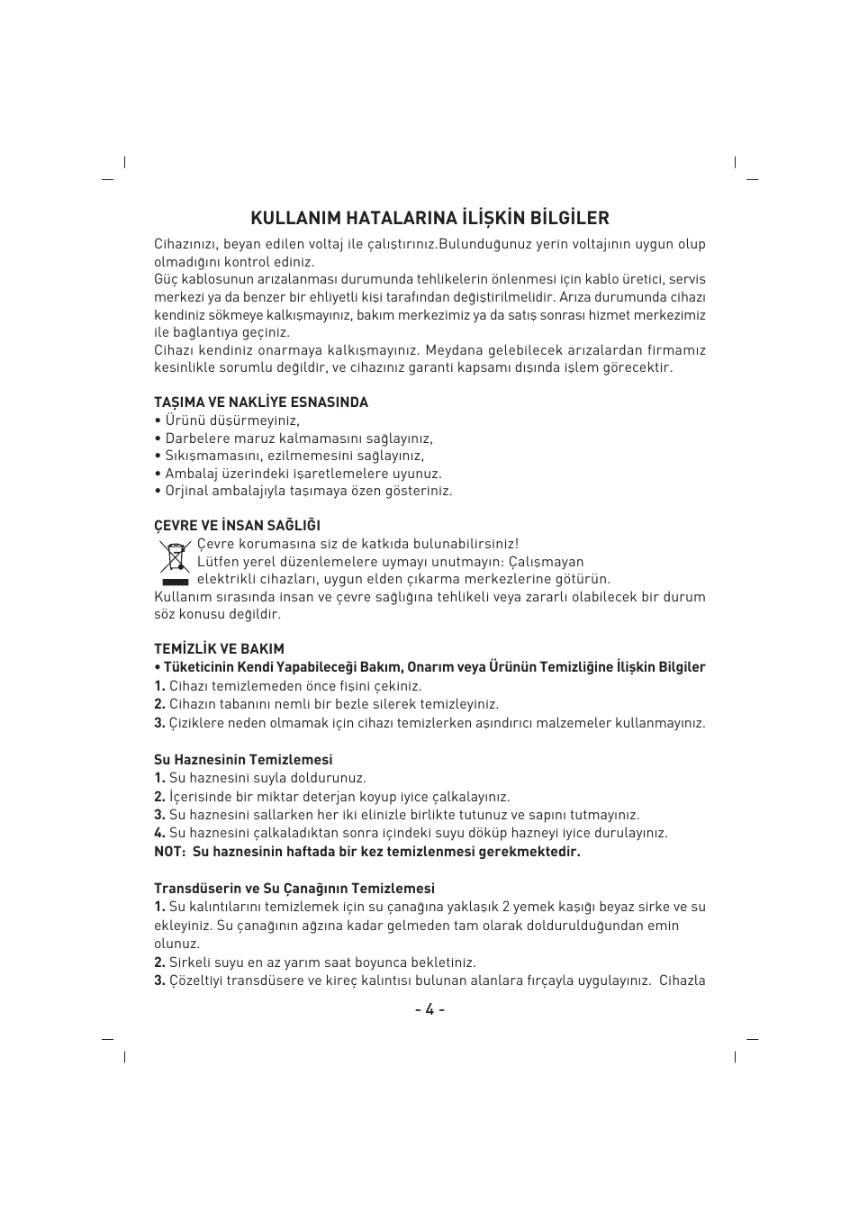 Kullanim hatalarina ‹l‹fik‹n b‹lg‹ler | SINBO SAH 6107 User Manual | Page 5 / 35