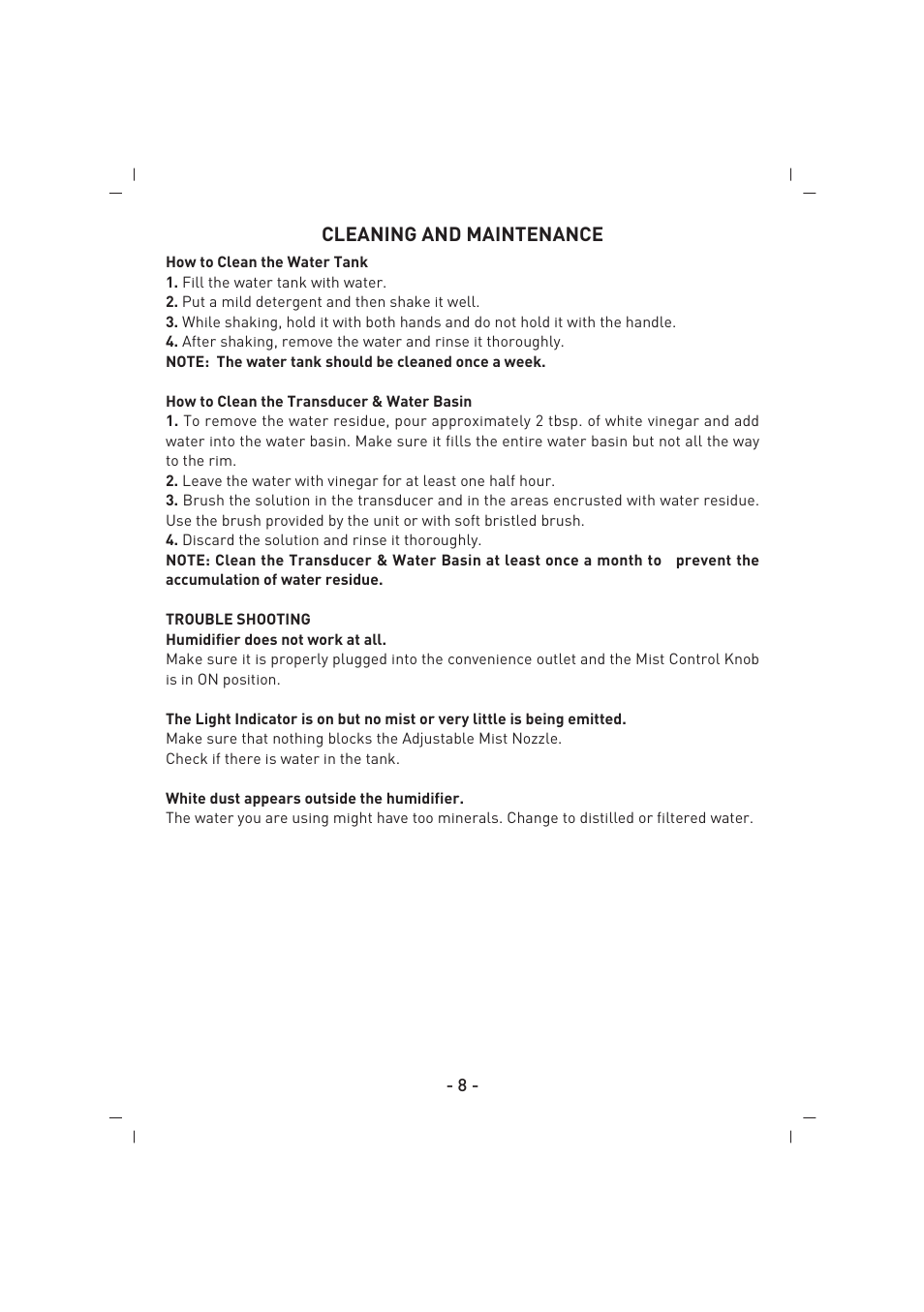 Cleaning and maintenance | SINBO SAH 6107 User Manual | Page 9 / 35