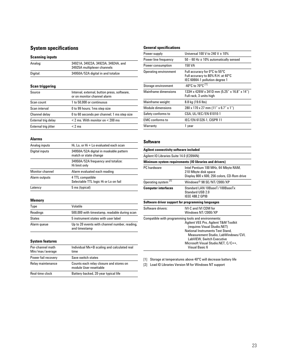 System specifications | Atec Agilent-34980A User Manual | Page 23 / 26