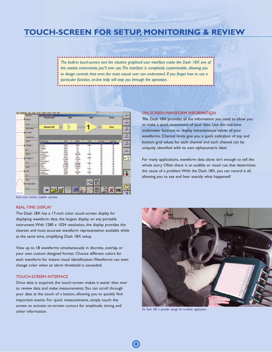 Touch-screen for setup, monitoring & review | Atec Astro-Med-Dash18X User Manual | Page 5 / 8