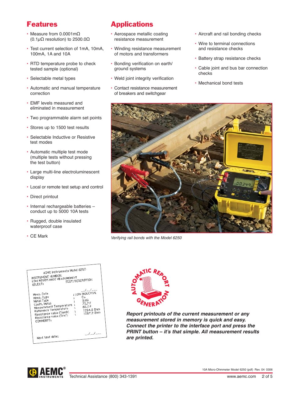 Features, Applications | Atec AEMC-6250 User Manual | Page 2 / 5