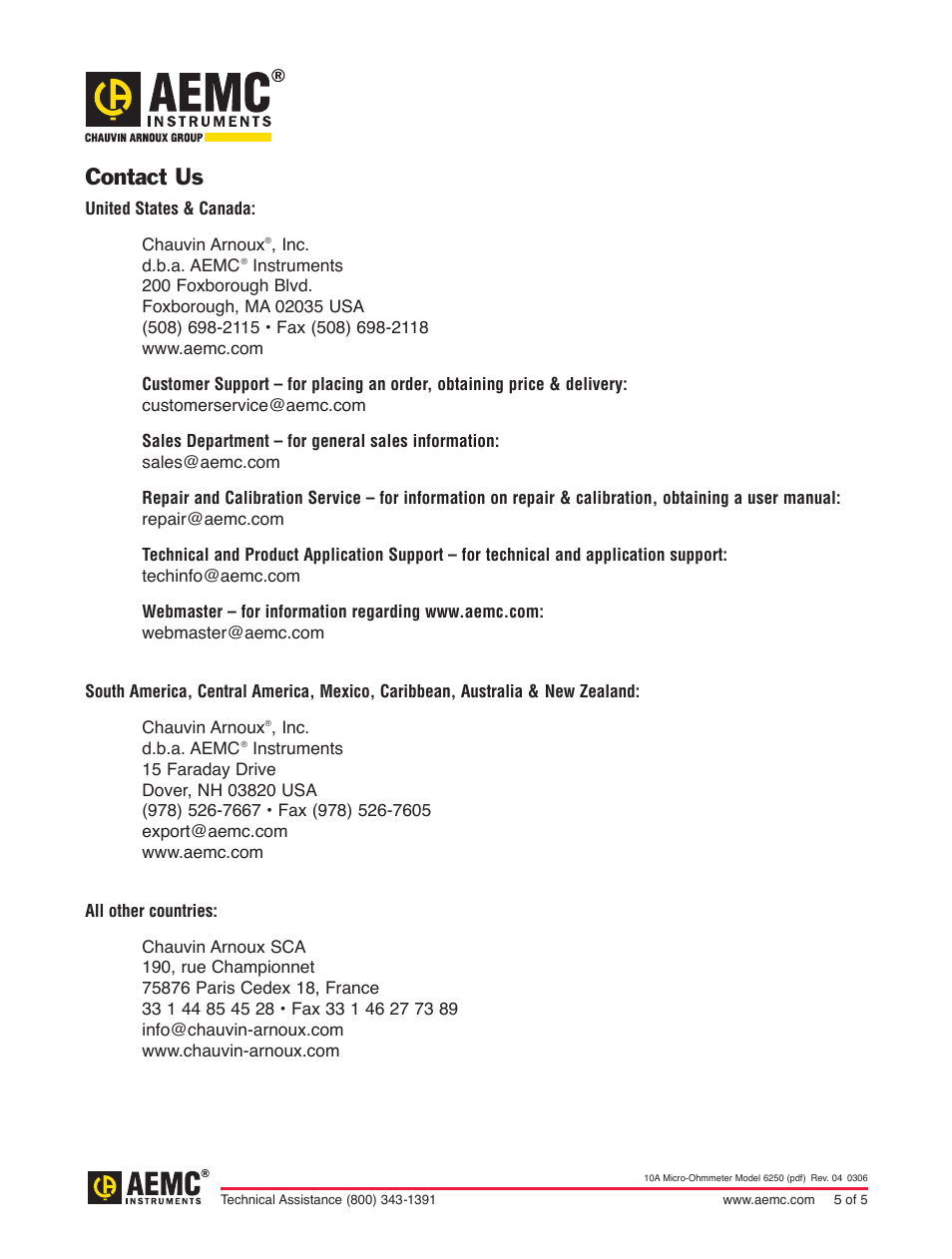 Contact us | Atec AEMC-6250 User Manual | Page 5 / 5