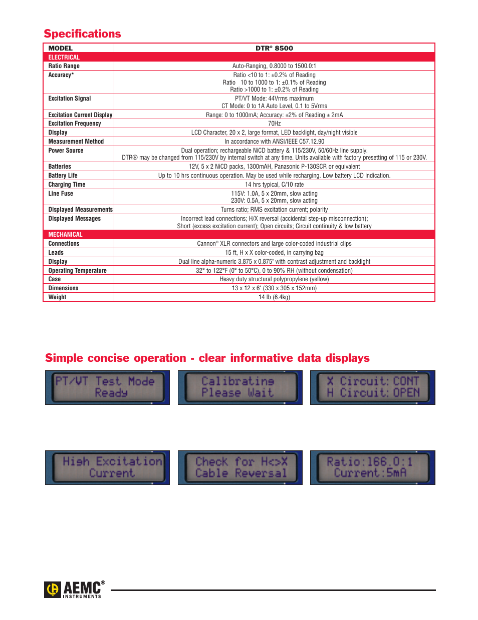 Specifications, Displays | Atec AEMC-DTR-8500 User Manual | Page 3 / 5