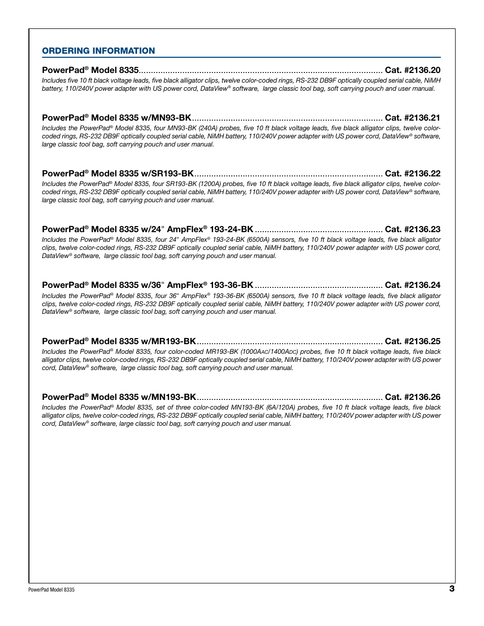 3ordering information powerpad, Powerpad | Atec AEMC-8335 User Manual | Page 4 / 7