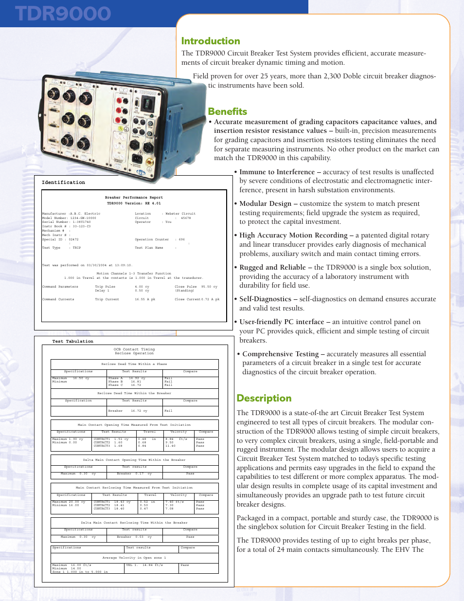 Tdr9000, Introduction, Benefits | Description | Atec Doble-TDR9000 User Manual | Page 2 / 4