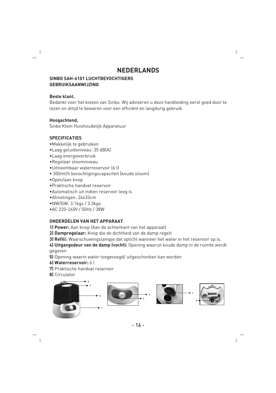 Nederlands | SINBO SAH 6101 User Manual | Page 17 / 48