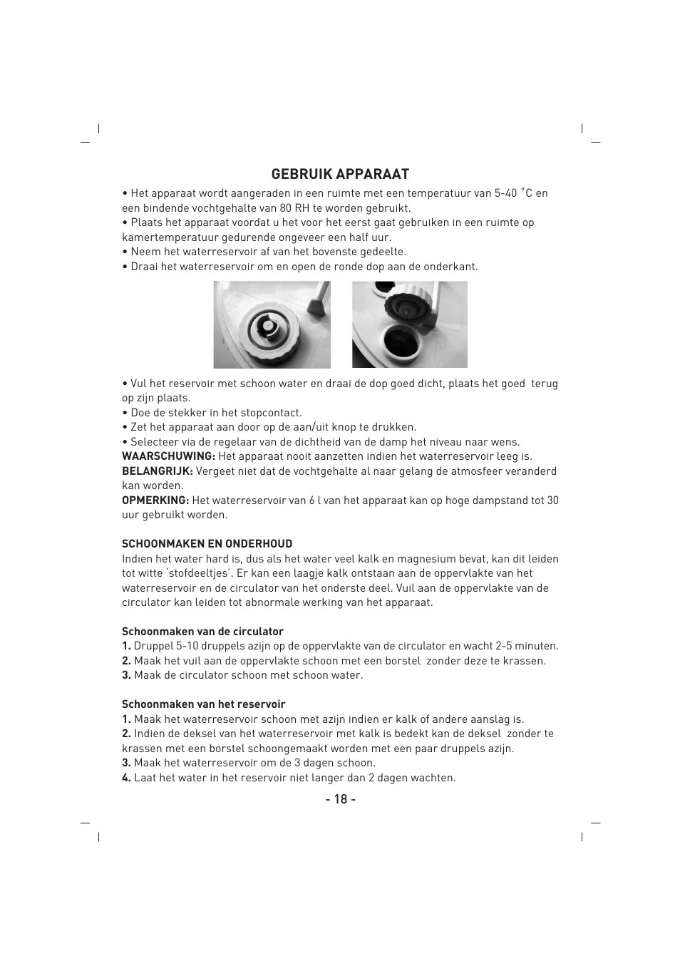 Gebruik apparaat | SINBO SAH 6101 User Manual | Page 19 / 48