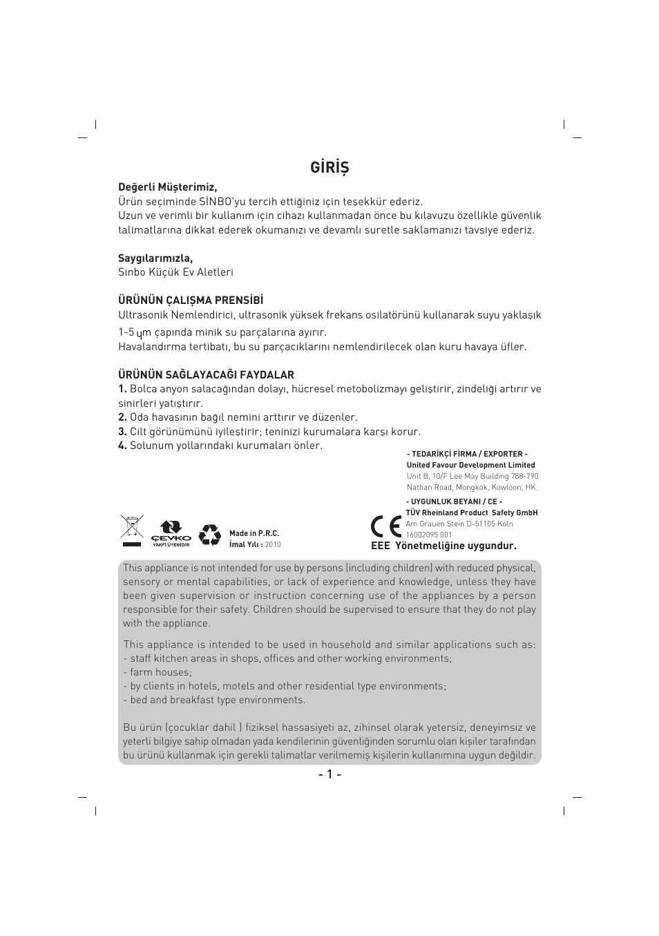 G‹r‹fi | SINBO SAH 6101 User Manual | Page 2 / 48