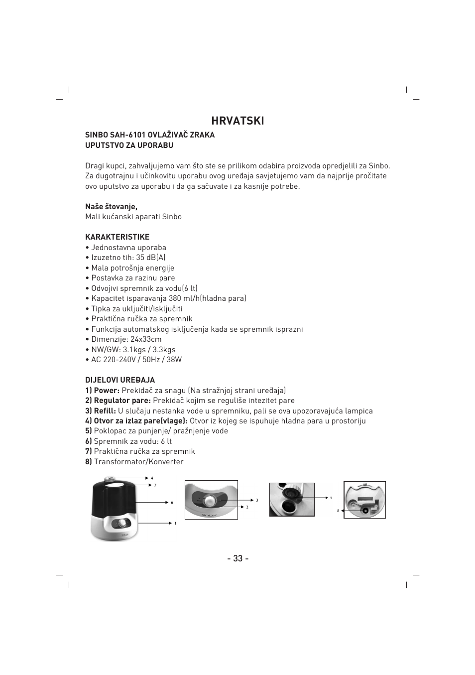 Hrvatski | SINBO SAH 6101 User Manual | Page 34 / 48