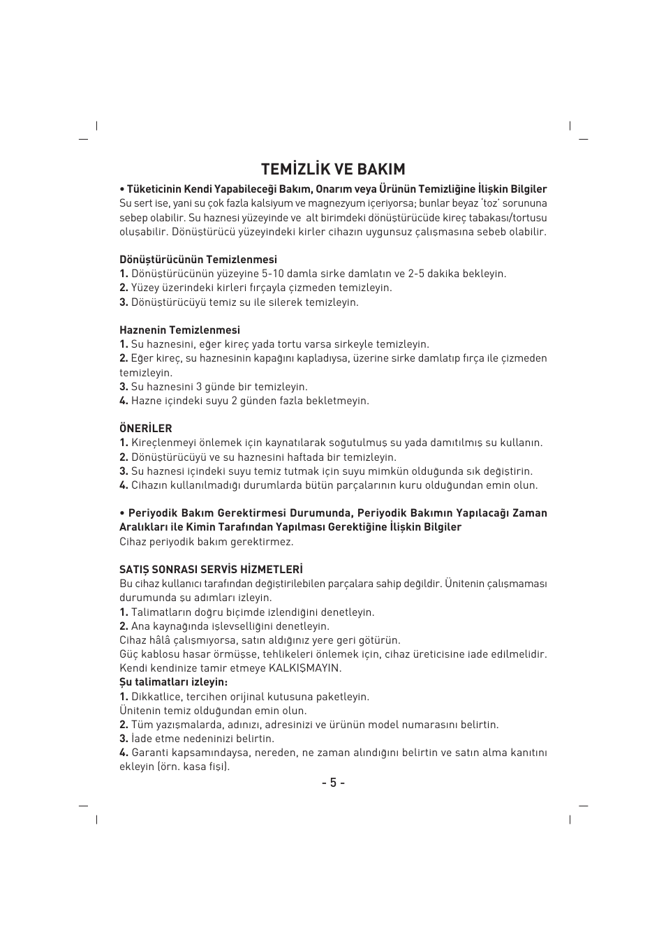 Tem‹zl‹k ve bakim | SINBO SAH 6101 User Manual | Page 6 / 48