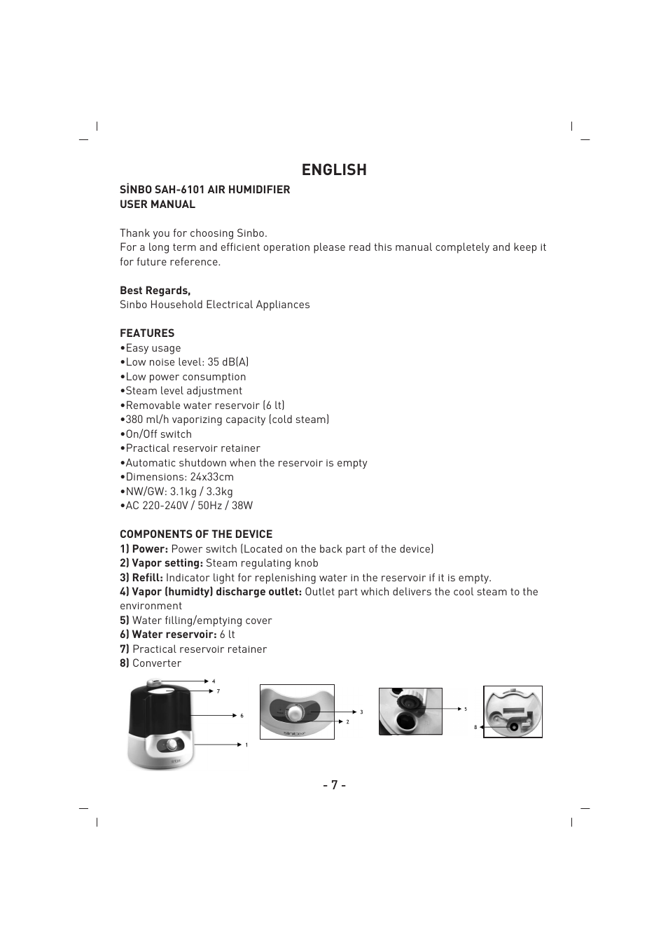 English | SINBO SAH 6101 User Manual | Page 8 / 48