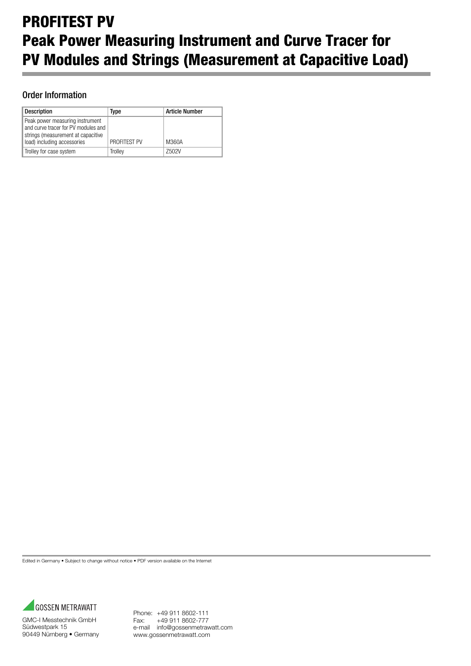 Order information | Atec Dranetz-Profitest User Manual | Page 6 / 6