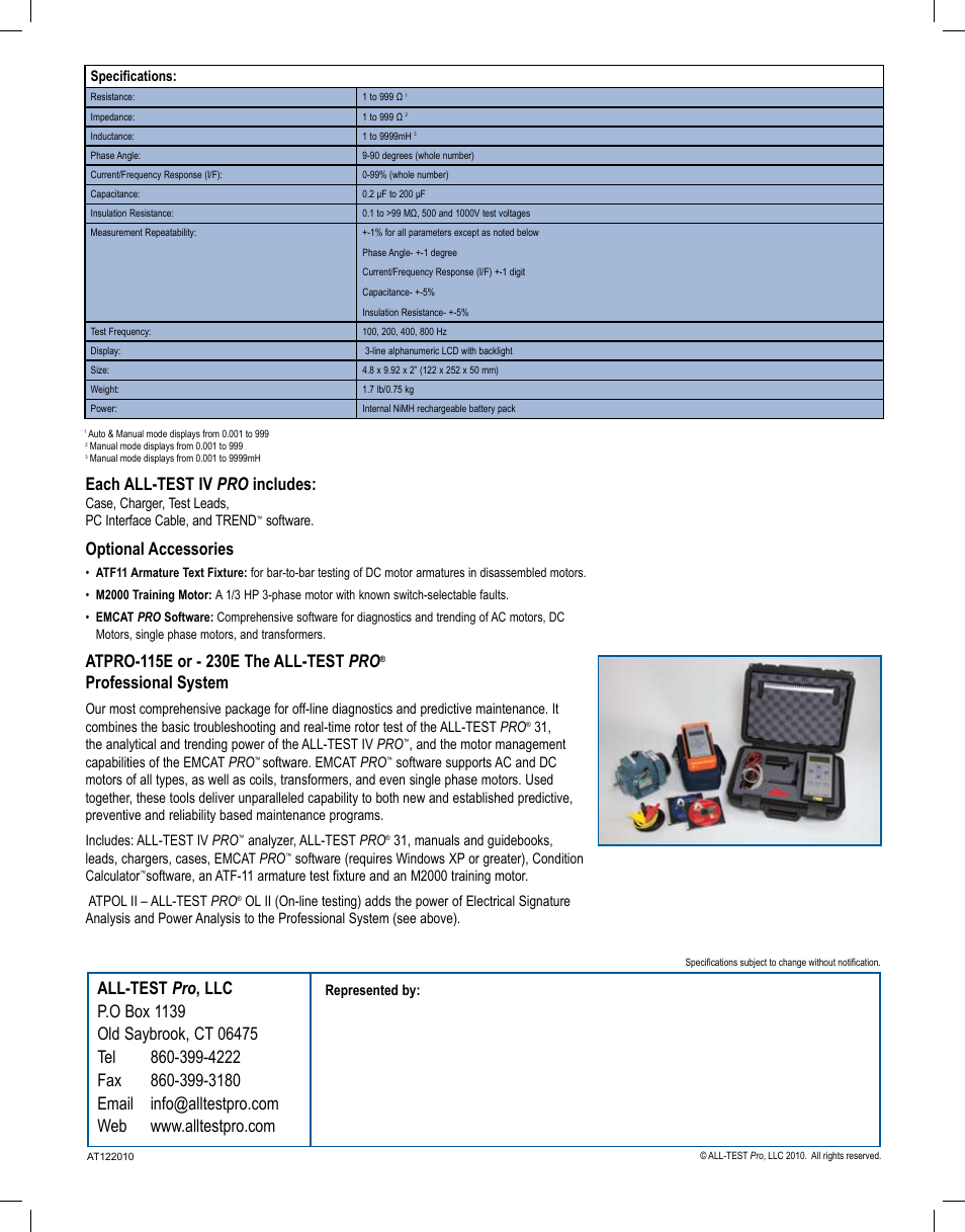 Each all-test iv pro includes, Optional accessories, Professional system | Atec All-Test-IV-Pro User Manual | Page 6 / 6