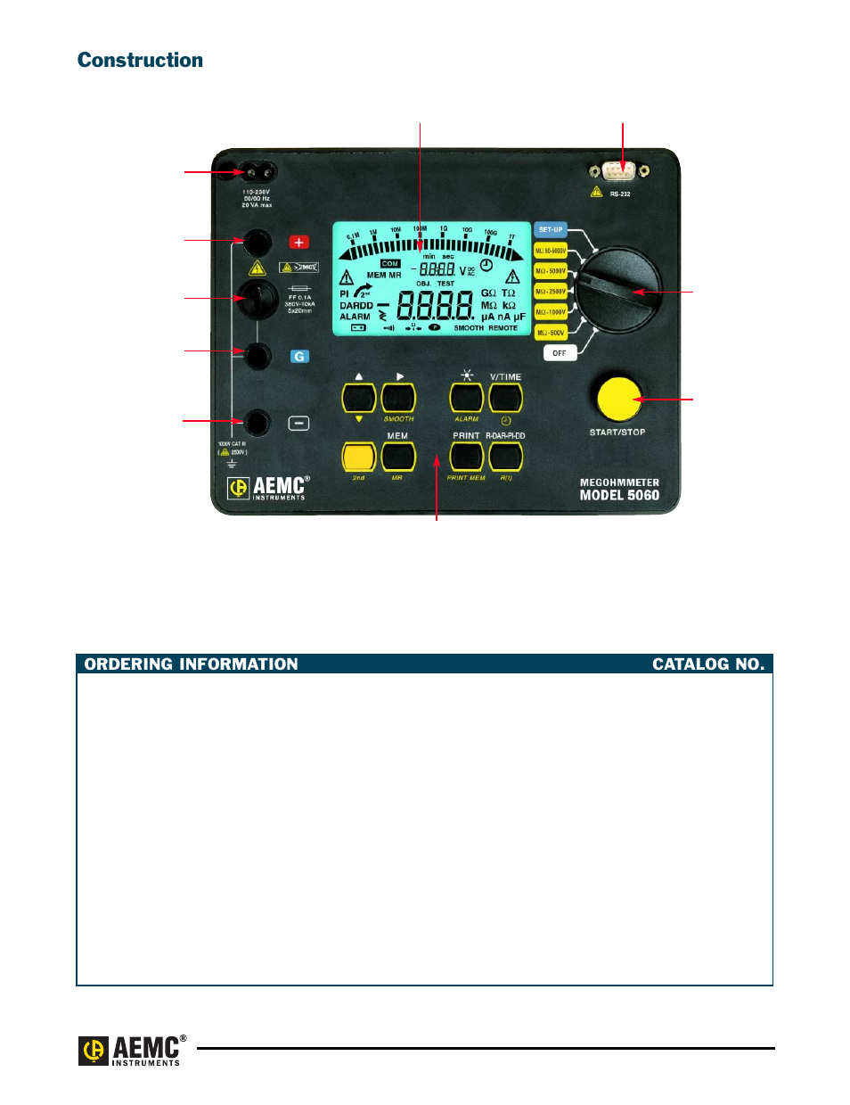 Construction, Ordering information, Ordering information catalog no | Atec AEMC-5050-5060 User Manual | Page 9 / 10