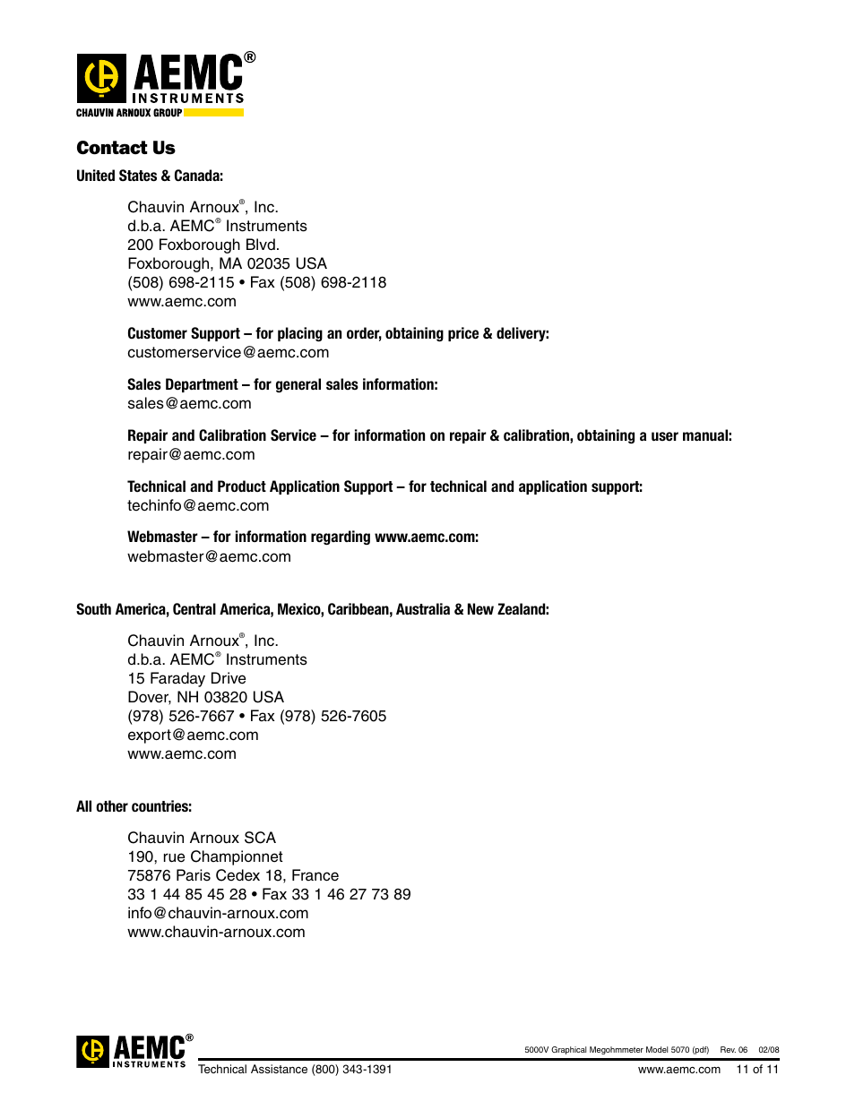 Contact us | Atec AEMC-5070 User Manual | Page 11 / 11