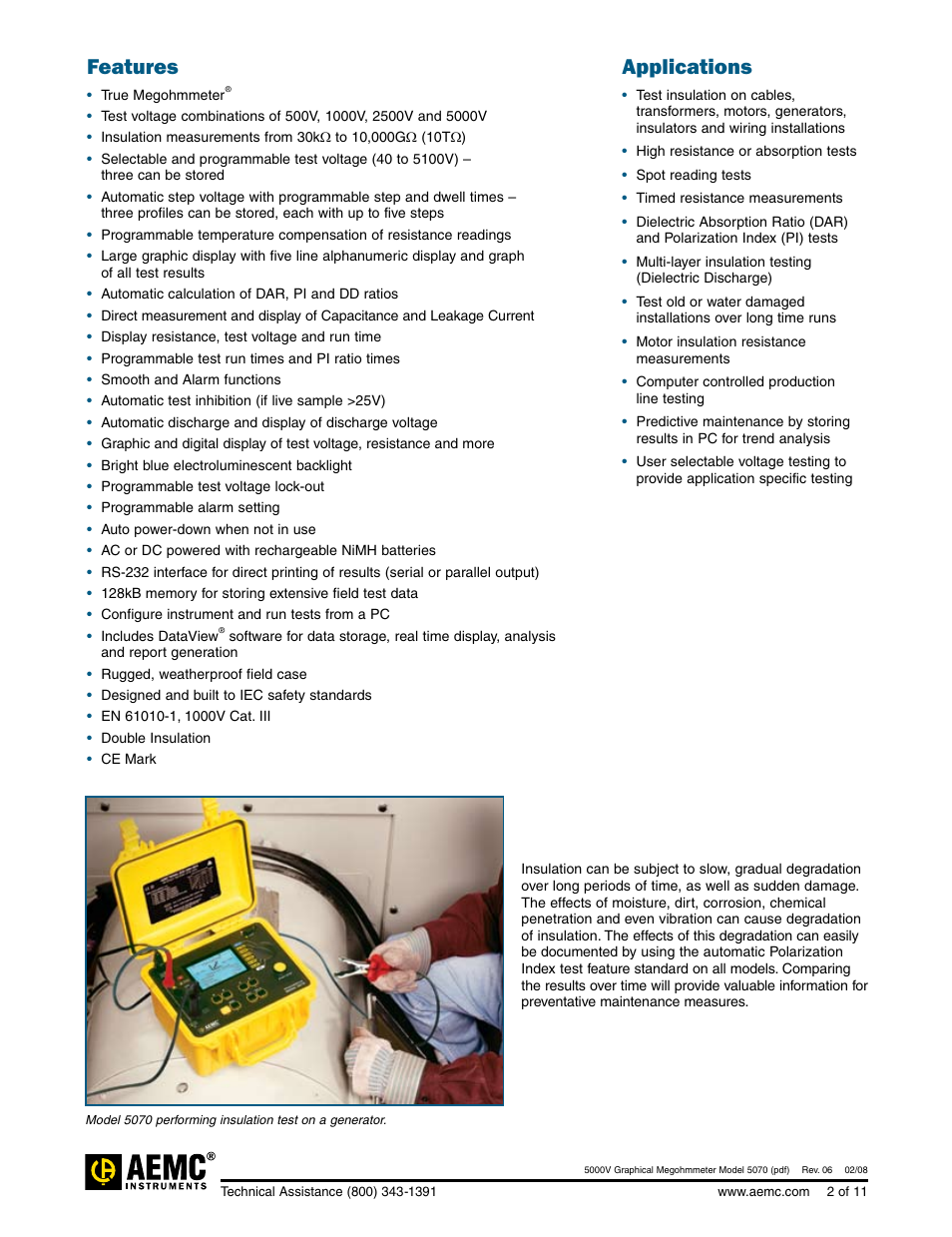 Features, Applications | Atec AEMC-5070 User Manual | Page 2 / 11