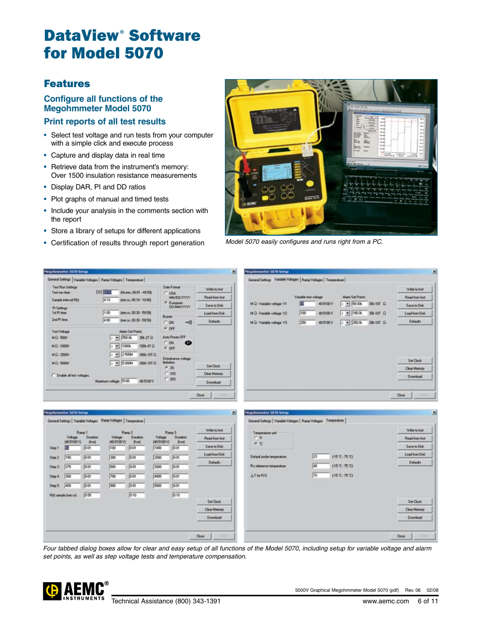 Dataview® software for model 5070, Features, Dataview | Software for model 5070 | Atec AEMC-5070 User Manual | Page 6 / 11
