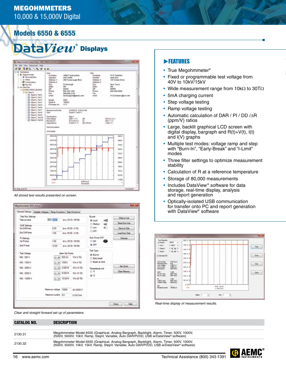 Megohmmeters 5000v digital, Displays, Features | Atec AEMC-6550-6555 User Manual | Page 2 / 3