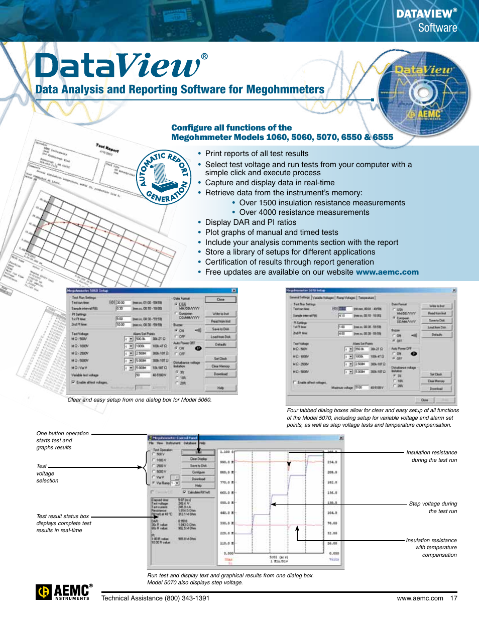 Megohmmeters 5000v digital, Dataview, Software | Atec AEMC-6550-6555 User Manual | Page 3 / 3