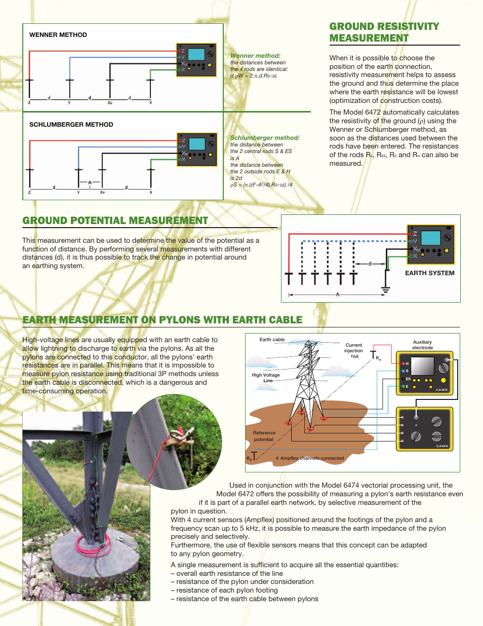 Ground resistivity measurement, Ground potential measurement, Earth measurement on pylons with earth cable | And r, Can also be measured | Atec AEMC-6472_6474 User Manual | Page 3 / 4