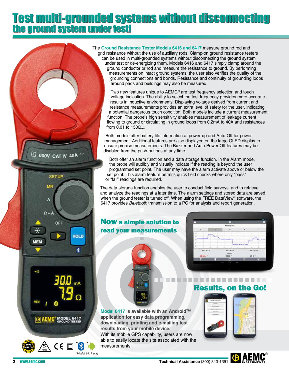 Test multi-grounded systems without disconnecting, The ground system under test, Results, on the go | A simple solution to read your measurements | Atec AEMC-6416-6417 User Manual | Page 2 / 4