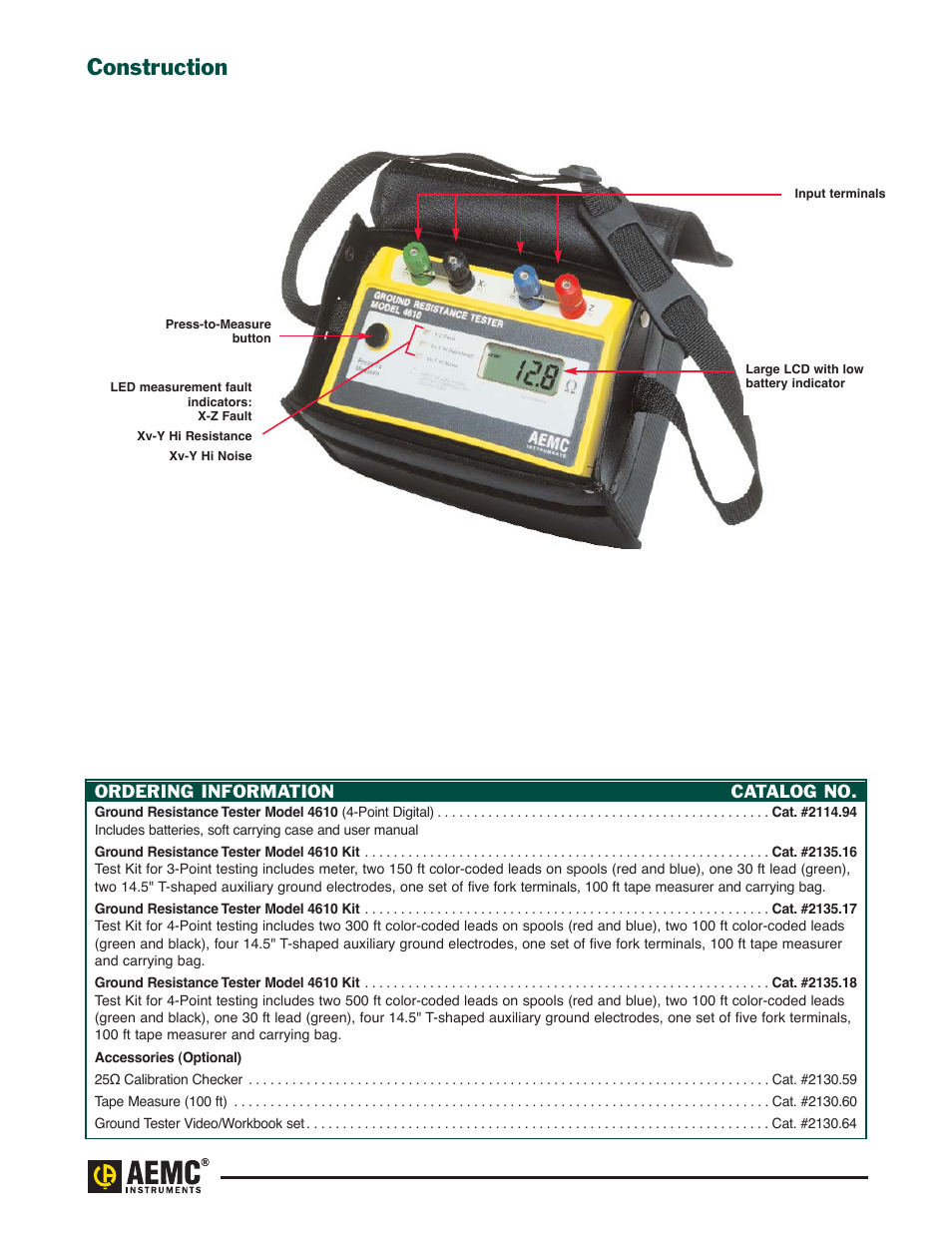 Construction, Ordering information | Atec AEMC-4610 User Manual | Page 5 / 5