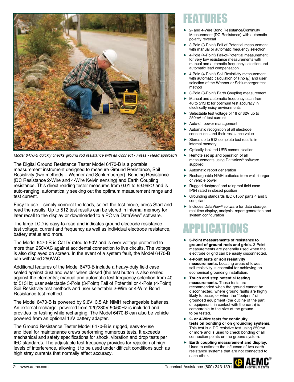 Features, Applications | Atec AEMC-6470B User Manual | Page 2 / 8