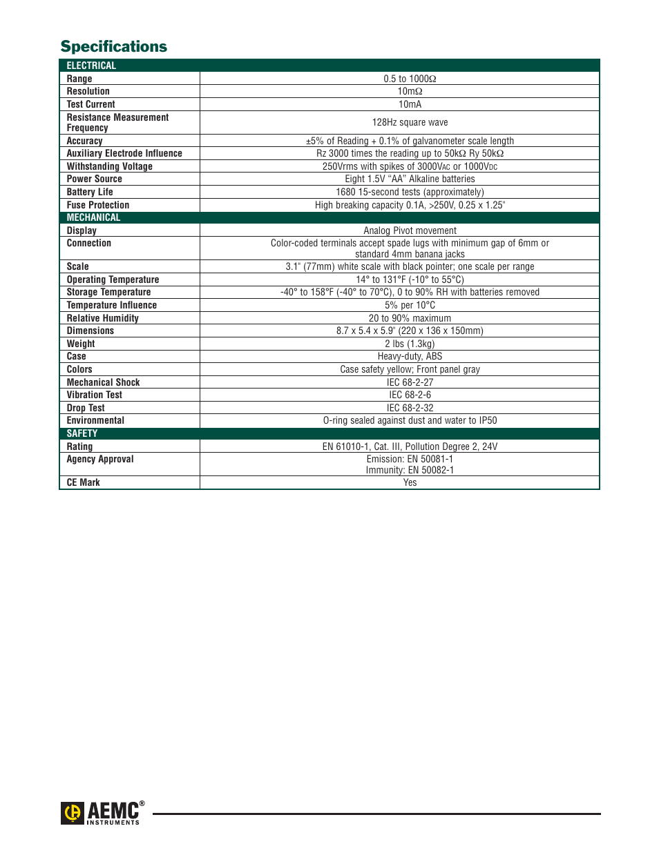 Specifications | Atec AEMC-3620 User Manual | Page 3 / 6