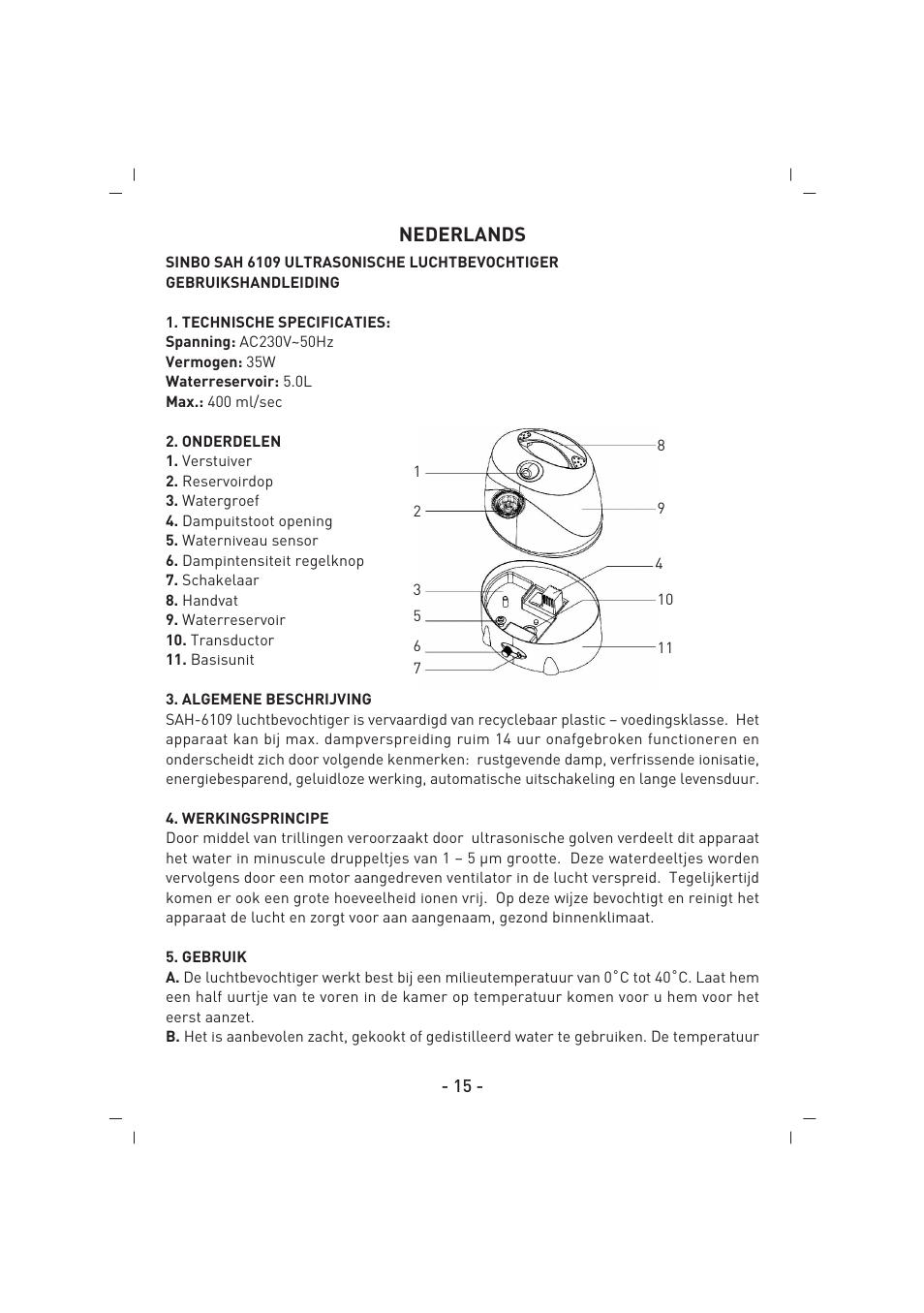 Nederlands | SINBO SAH 6109 User Manual | Page 16 / 48