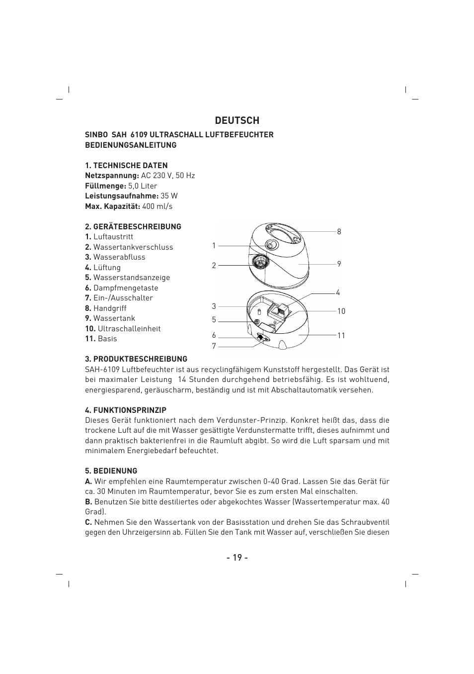 Deutsch | SINBO SAH 6109 User Manual | Page 20 / 48