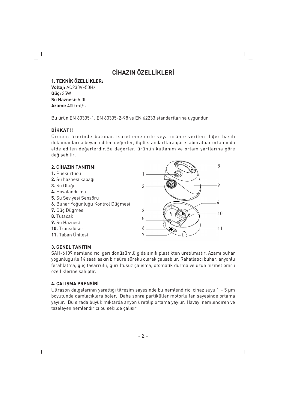 C‹hazin özell‹kler | SINBO SAH 6109 User Manual | Page 3 / 48