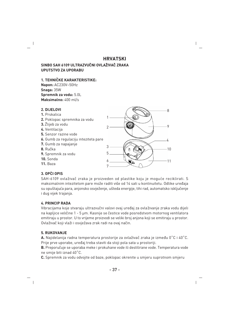 Hrvatski | SINBO SAH 6109 User Manual | Page 38 / 48
